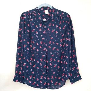 Faded Glory Navy Floral L/S Blouse